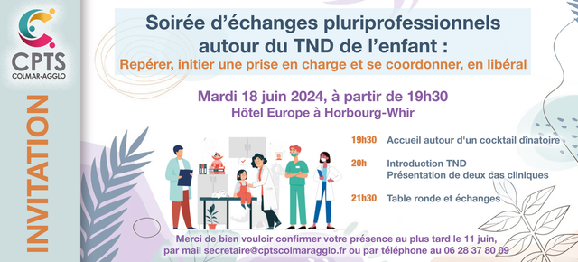 Soirée d'échanges pluriprofessionnels autour du TND de l'enfant : repérer, initier une prise en charge et se coordonner, en libéral