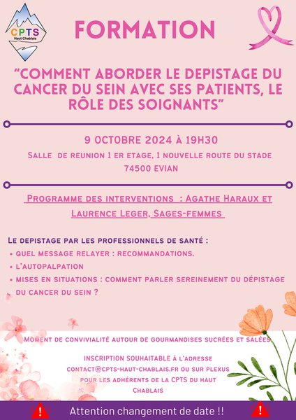 🔔 Soirée de formation "Comment aborder le dépistage du cancer du sein avec ses patients, le rôle des soignants"
