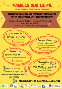 Famille sur le fil : des ateliers gratuits pour les parents et leurs enfants de 0 à 3 ans