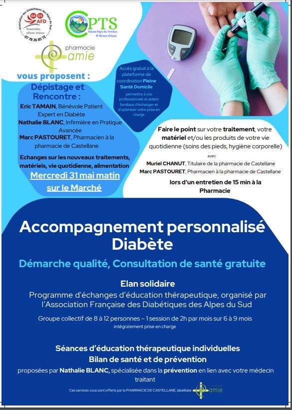 PREVENTION - Rencontre Dépistage Diabète - mercredi 31 mai 2023 sur le marché de Castellane
